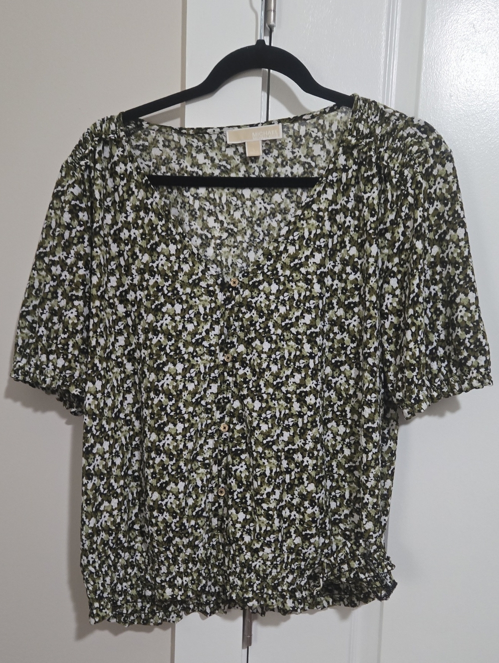 Michael Kors Floral Button-Front Short Sleeve Blouse